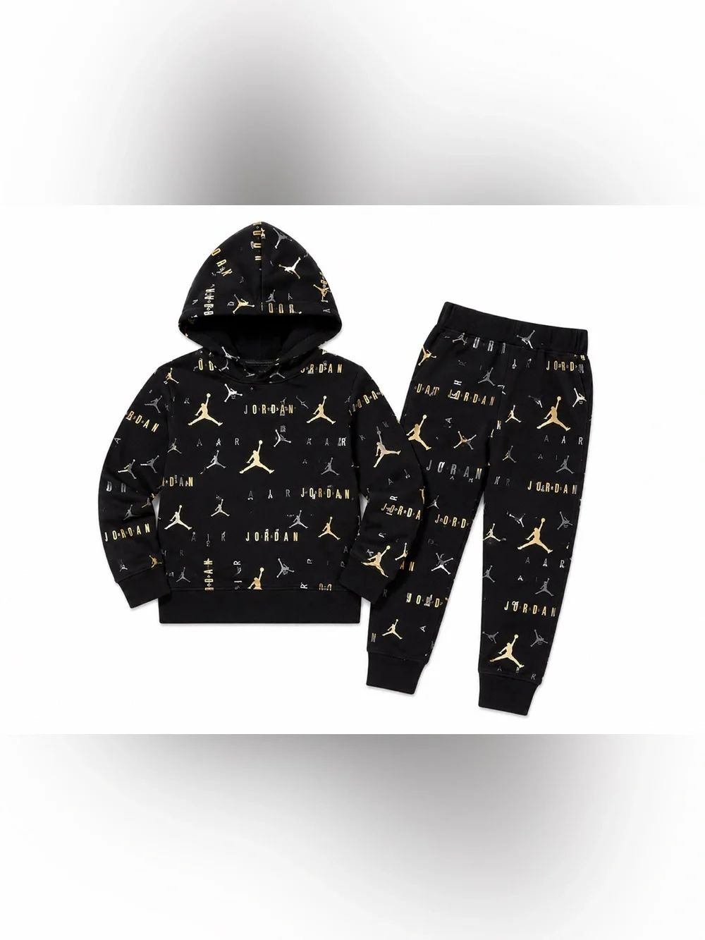 Jordan Black Hoodie & Joggers Set with Gold and Silver Jumpman Print